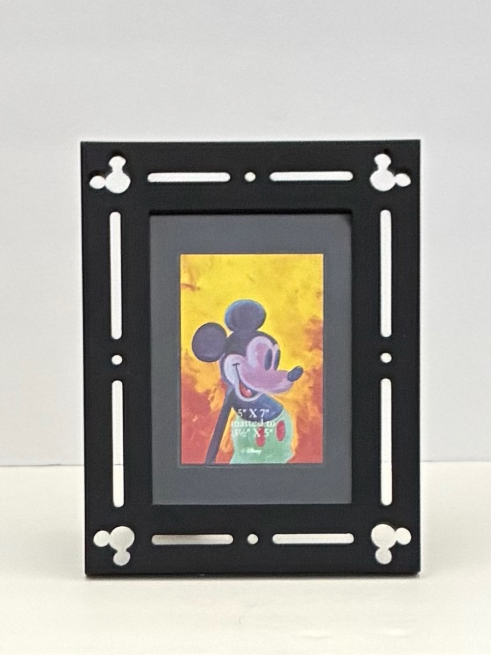 Disney Mickey Mouse Black Wooden Picture Frame 5x7 Mickey Silhouette On Corners